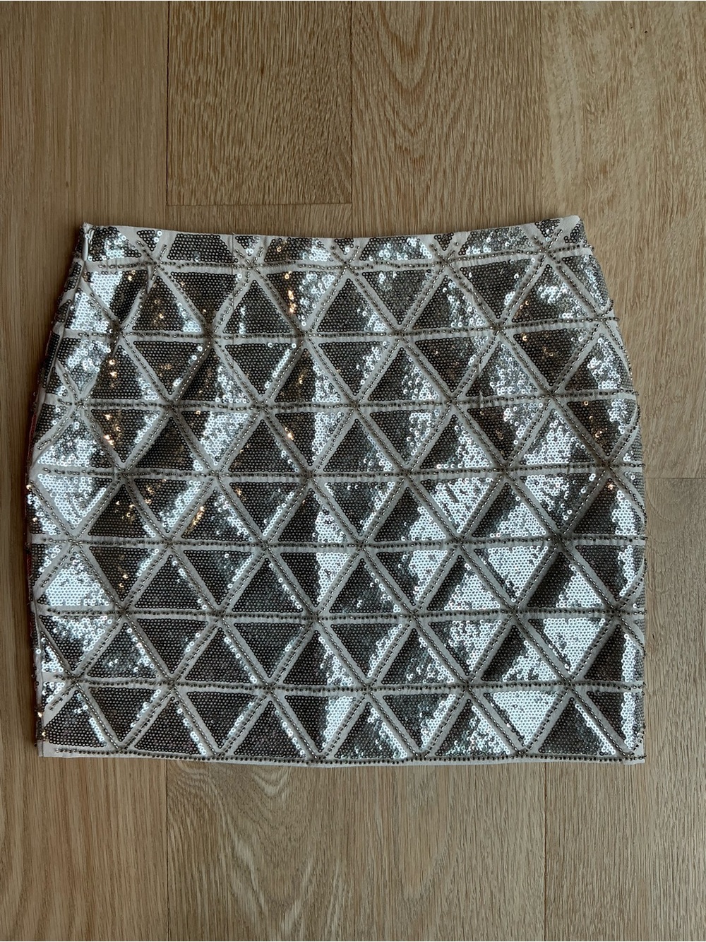 H&M Y2K Party Silver Sequin & Beaded Lined Geometric Mini Skirt Women’s Size 2